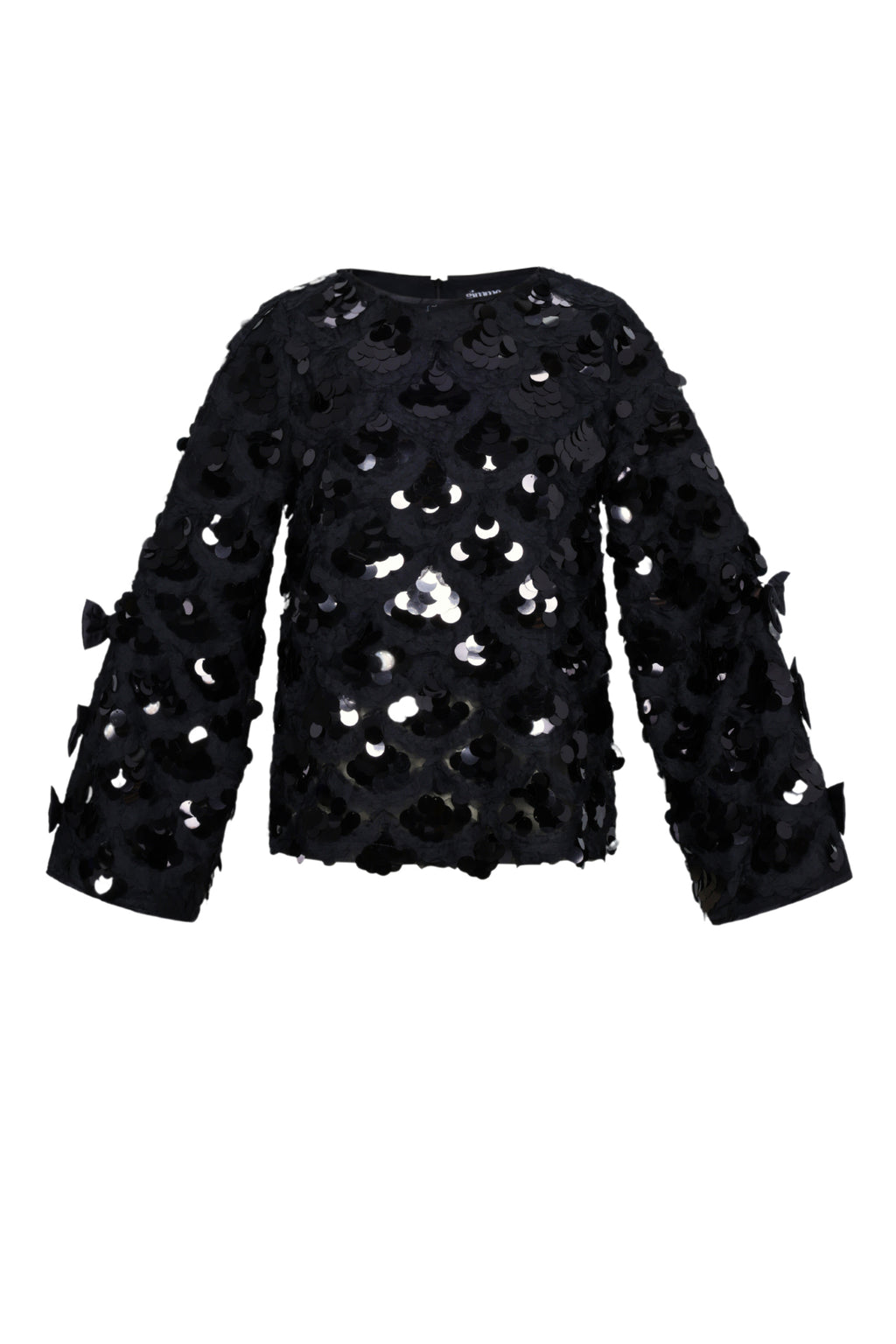 Zwarte crop top bedekt met pailletten en lange mouwen