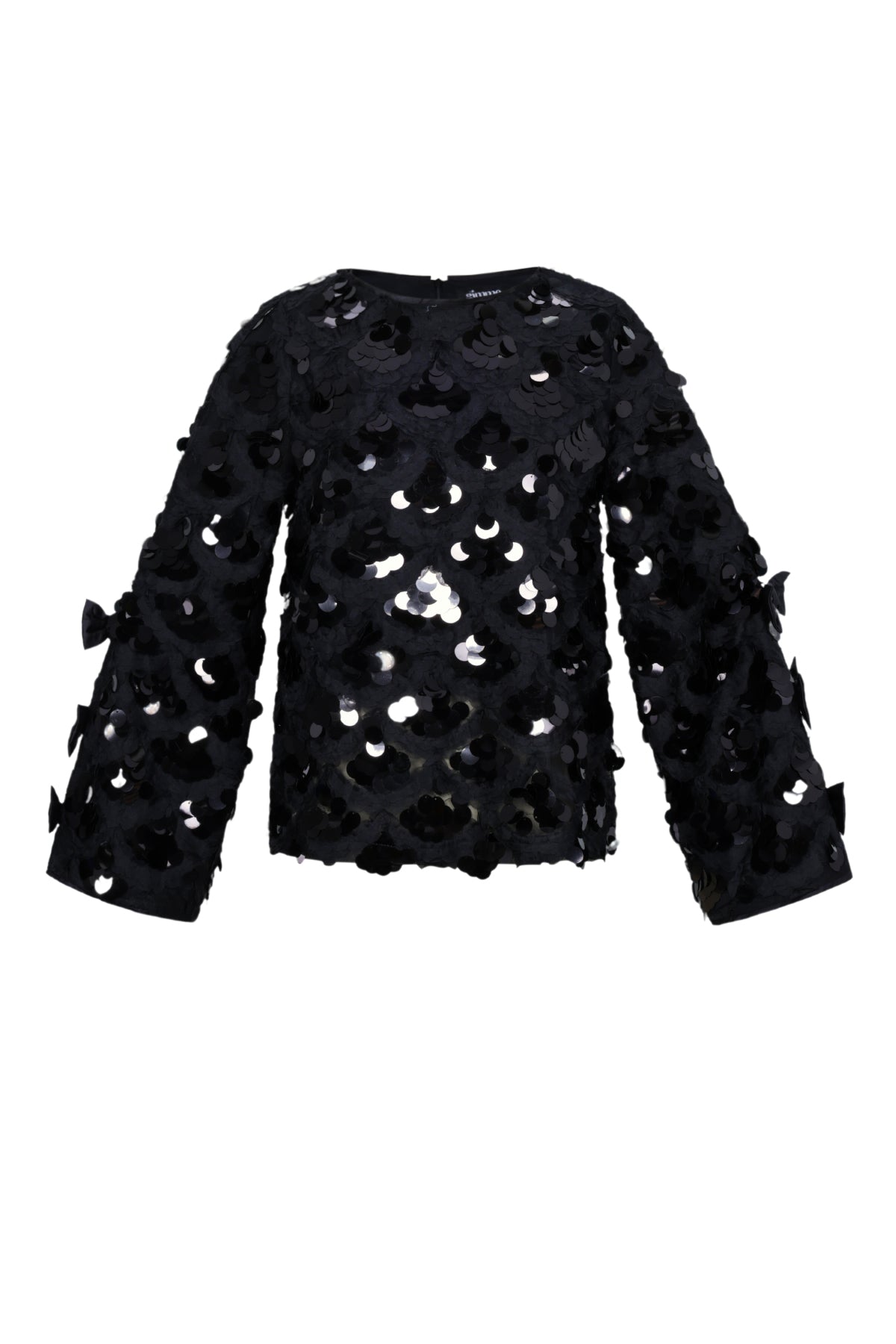 Zwarte crop top bedekt met pailletten en lange mouwen