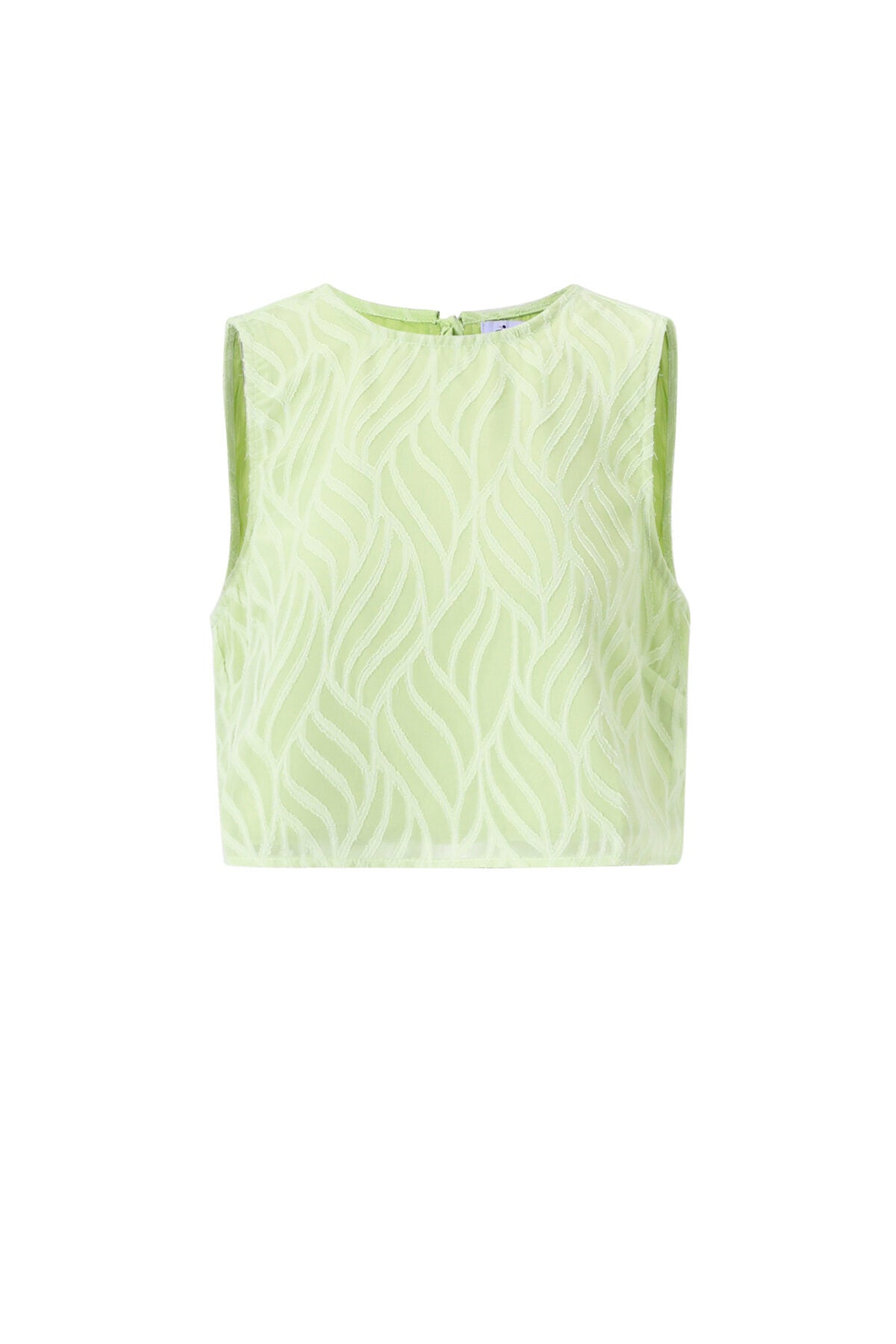 Mintgroene mouwloze crop top van geweven polyester met ronde halslijn