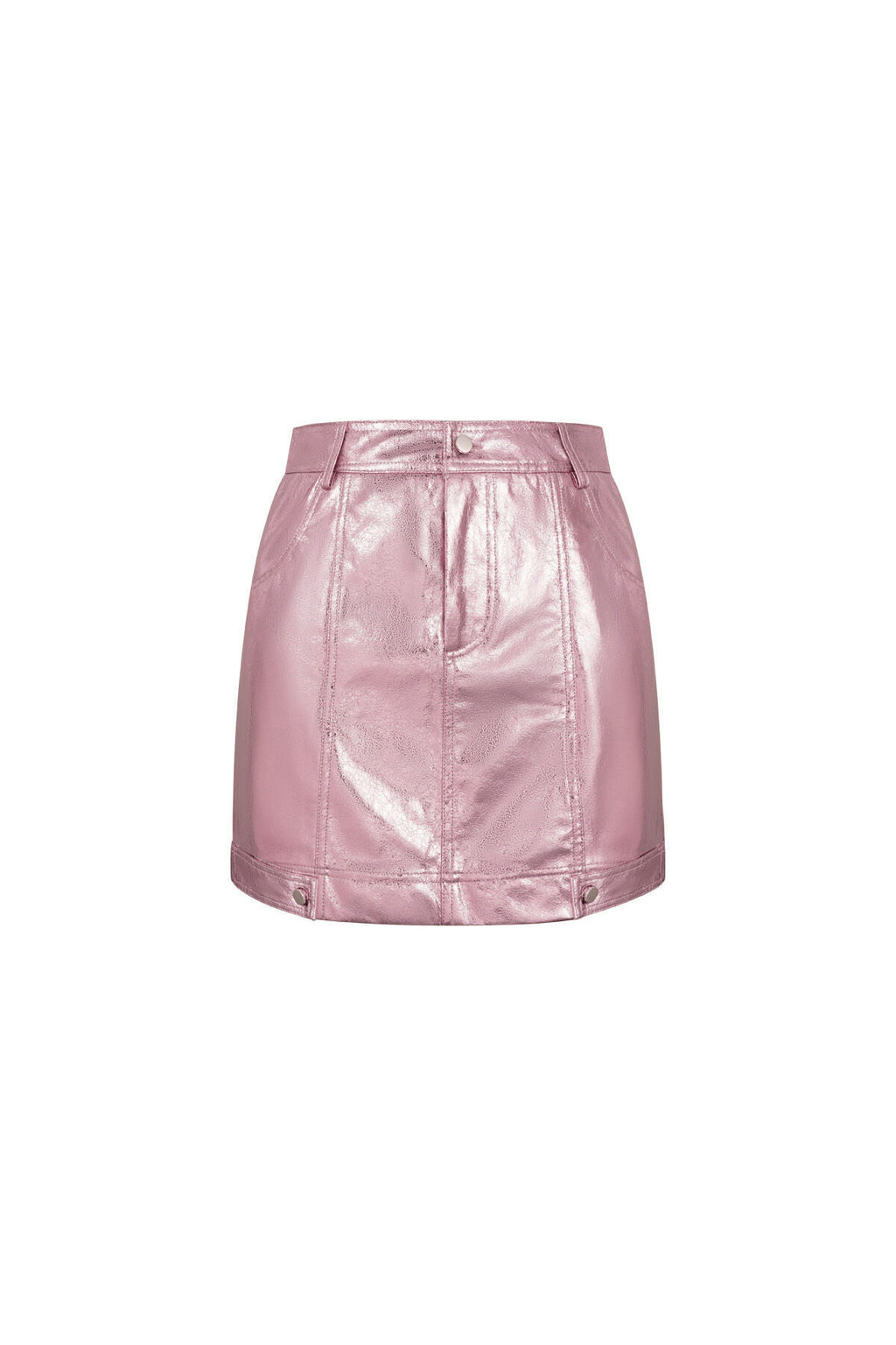 Roze metallic minirok van vegan leer met hoge taille