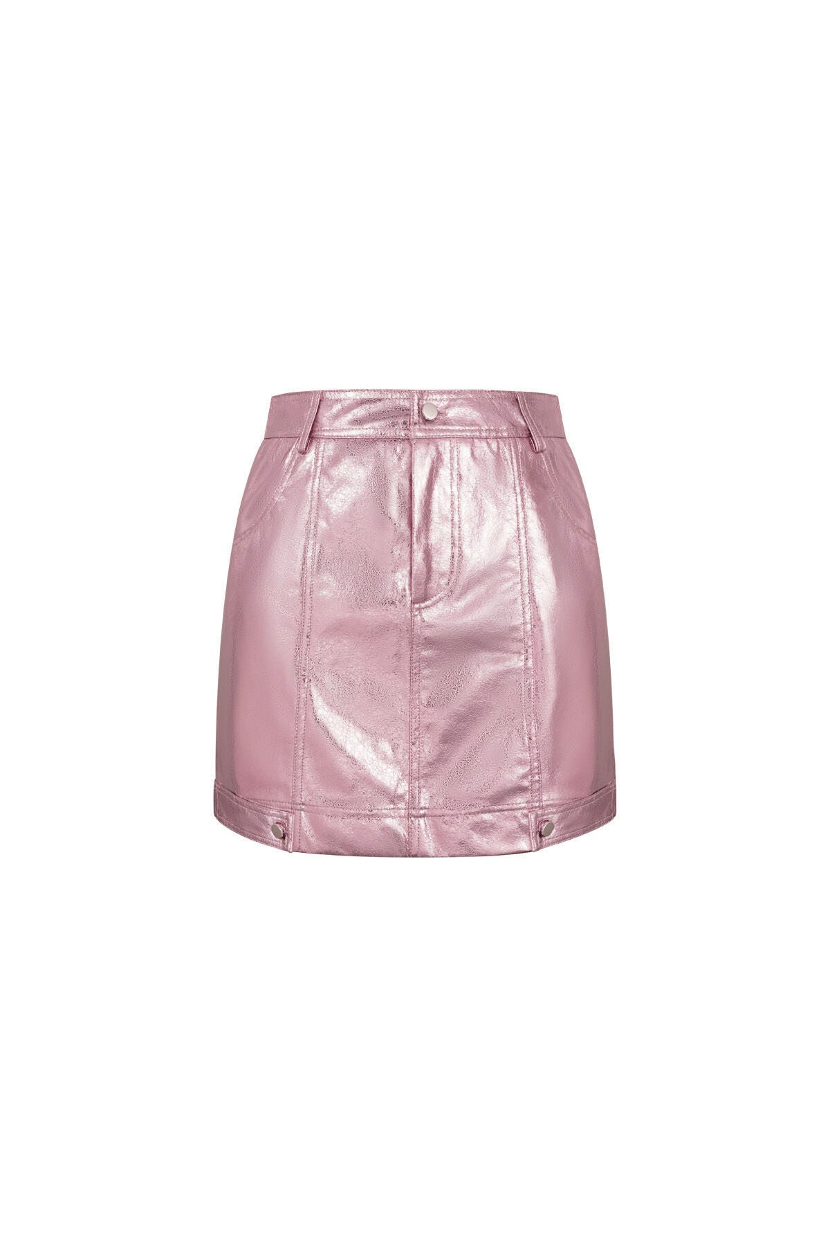 Roze metallic minirok van vegan leer met hoge taille