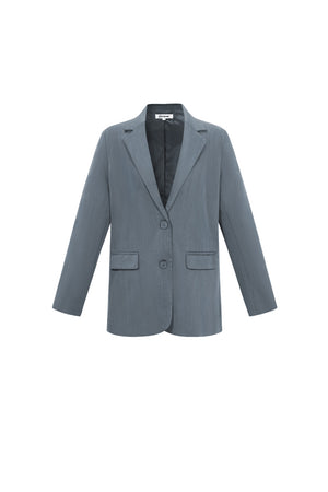 Grijze oversized blazer van polyester met klepzakken en knoopsluiting