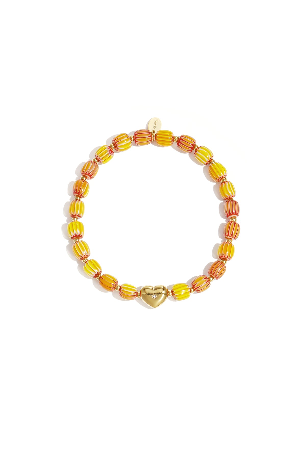 Geel-oranje transparante kralen armband met gouden hart centerpiece