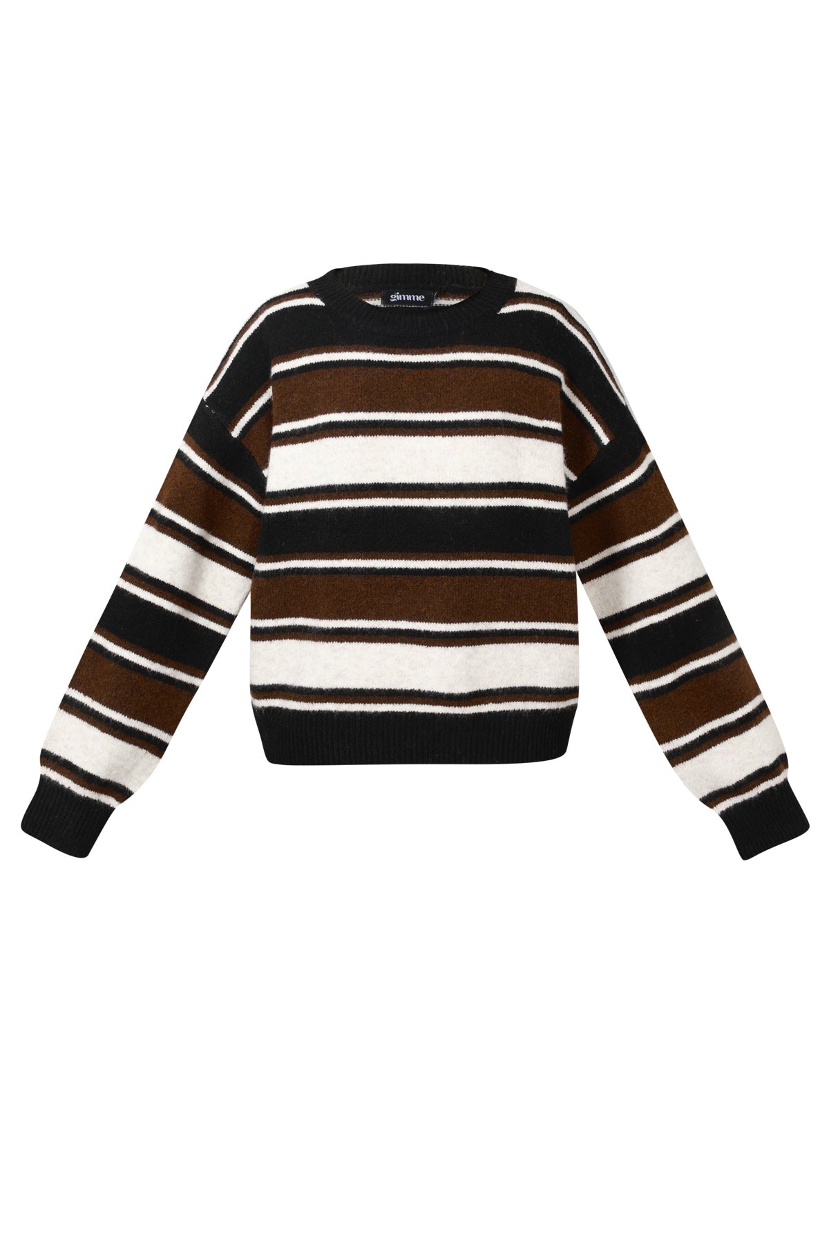 Bruin wit gestreepte gebreide trui met relaxed fit
