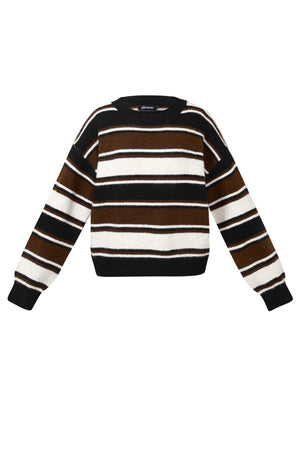 Bruin wit gestreepte gebreide trui met relaxed fit