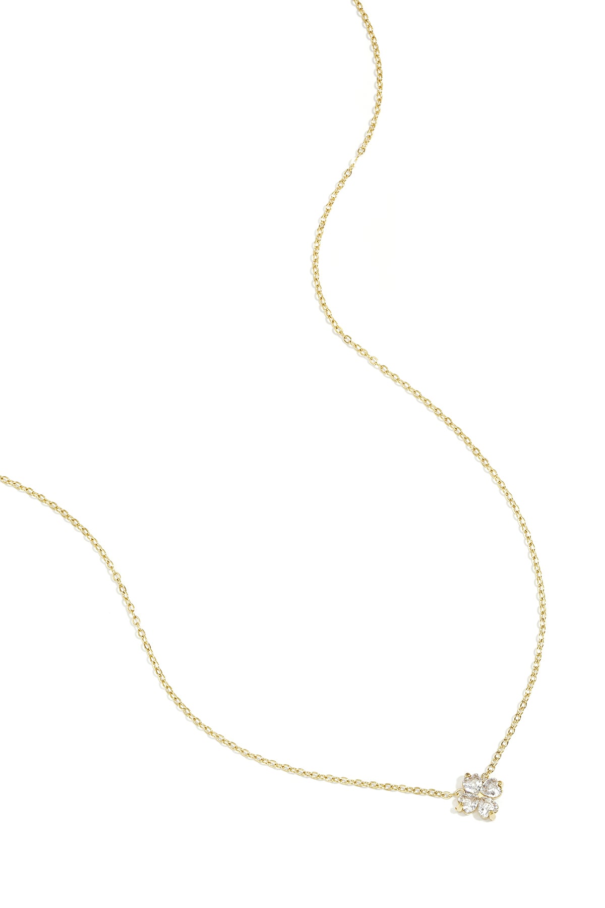 Gouden schakel ketting met klaver hanger bezet met zirkonia steentjes