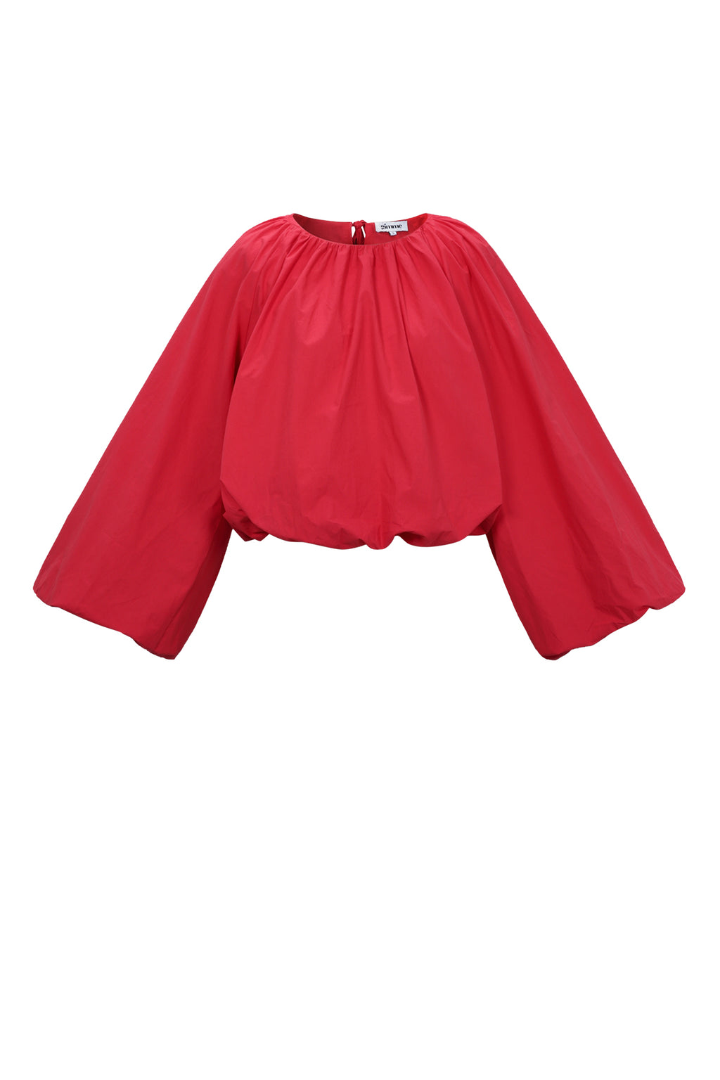 Rode katoenen blouse met extreme ballonmouwen en elastische manchetten