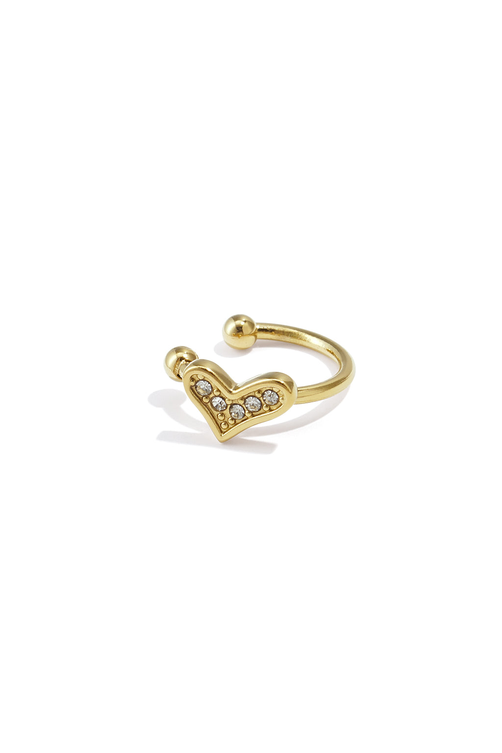 Goudkleurige ear cuff met hart vormige kristal accenten