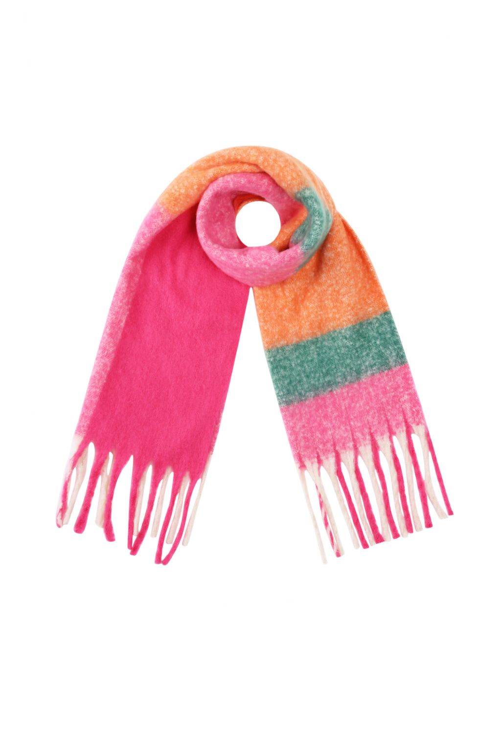Multicolor polyester sjaal met regenboog kleuren en franje uiteinden