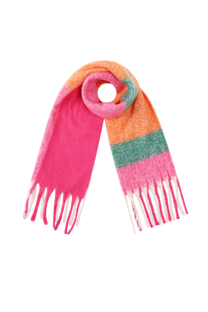 Multicolor polyester sjaal met regenboog kleuren en franje uiteinden
