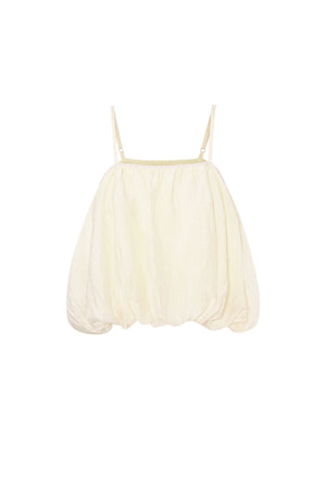 Crème geweven balloon topje met elastische taille en spaghettibandjes