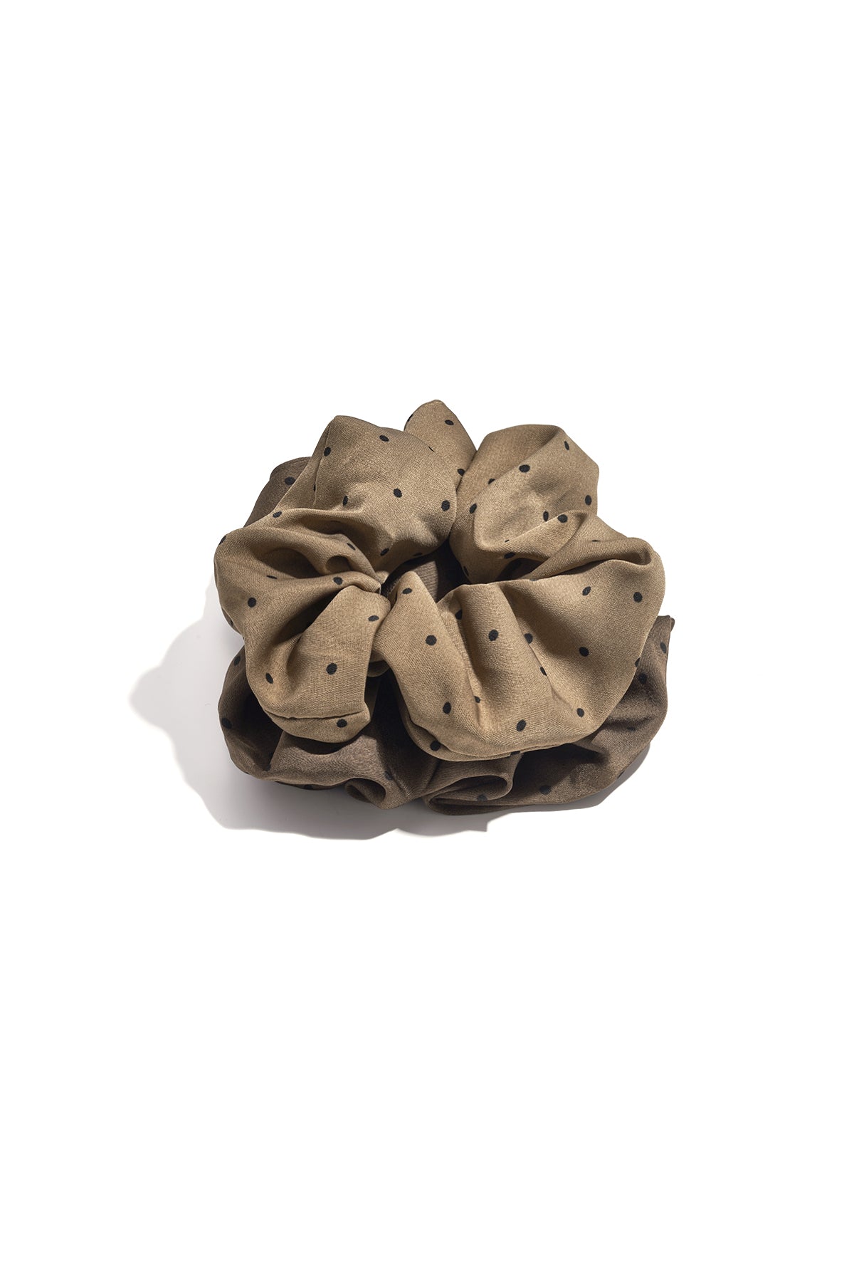 Bruine scrunchie met witte polka dots van polyester