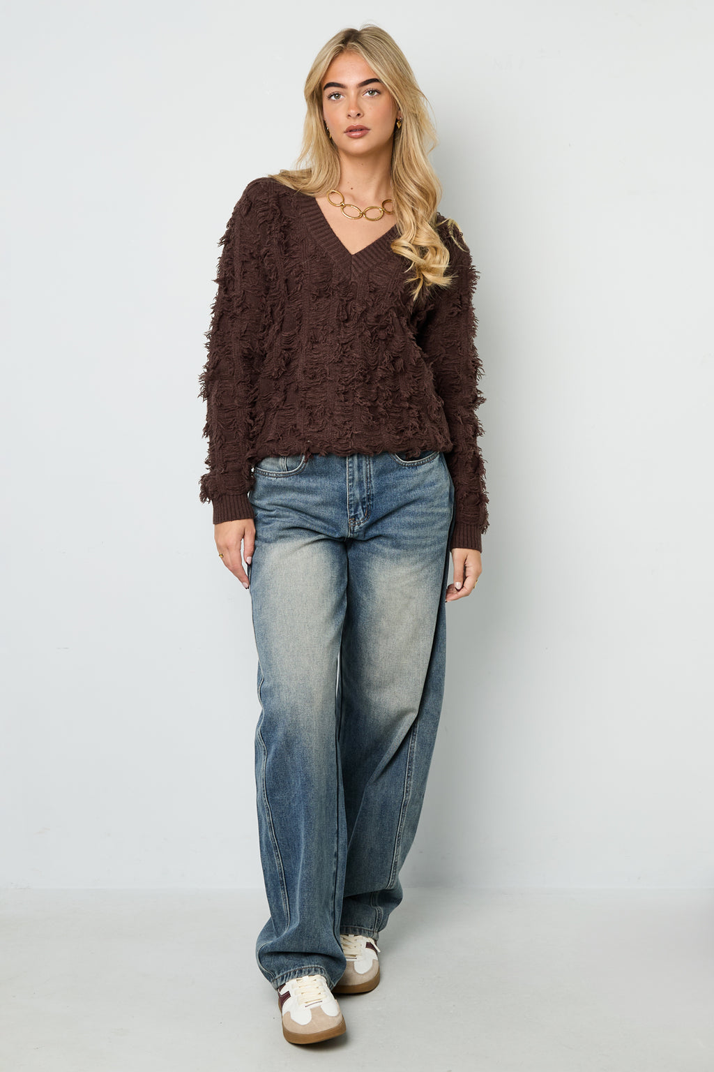 V sweater with fringes