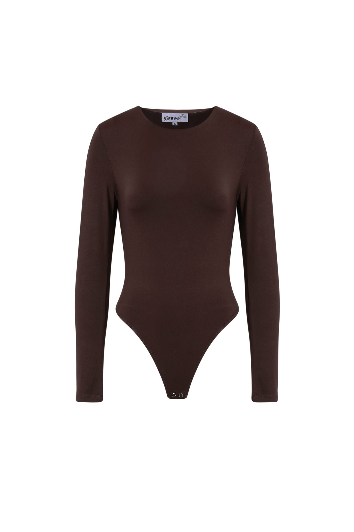 Donkerbruine bodysuit met lange mouwen van stretch nylon