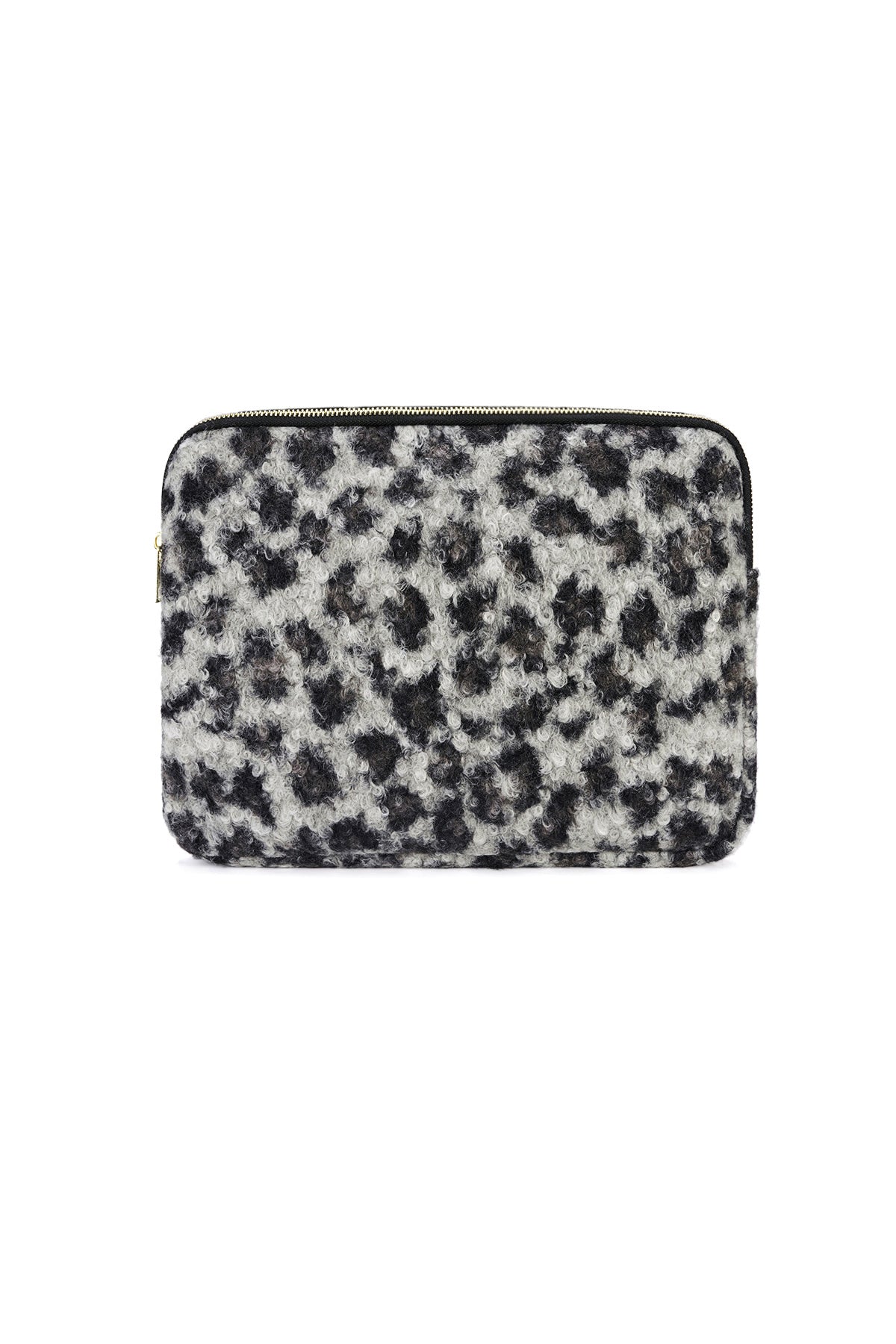 Grijze laptop hoes 13 inch met zwart pantermotief van katoen