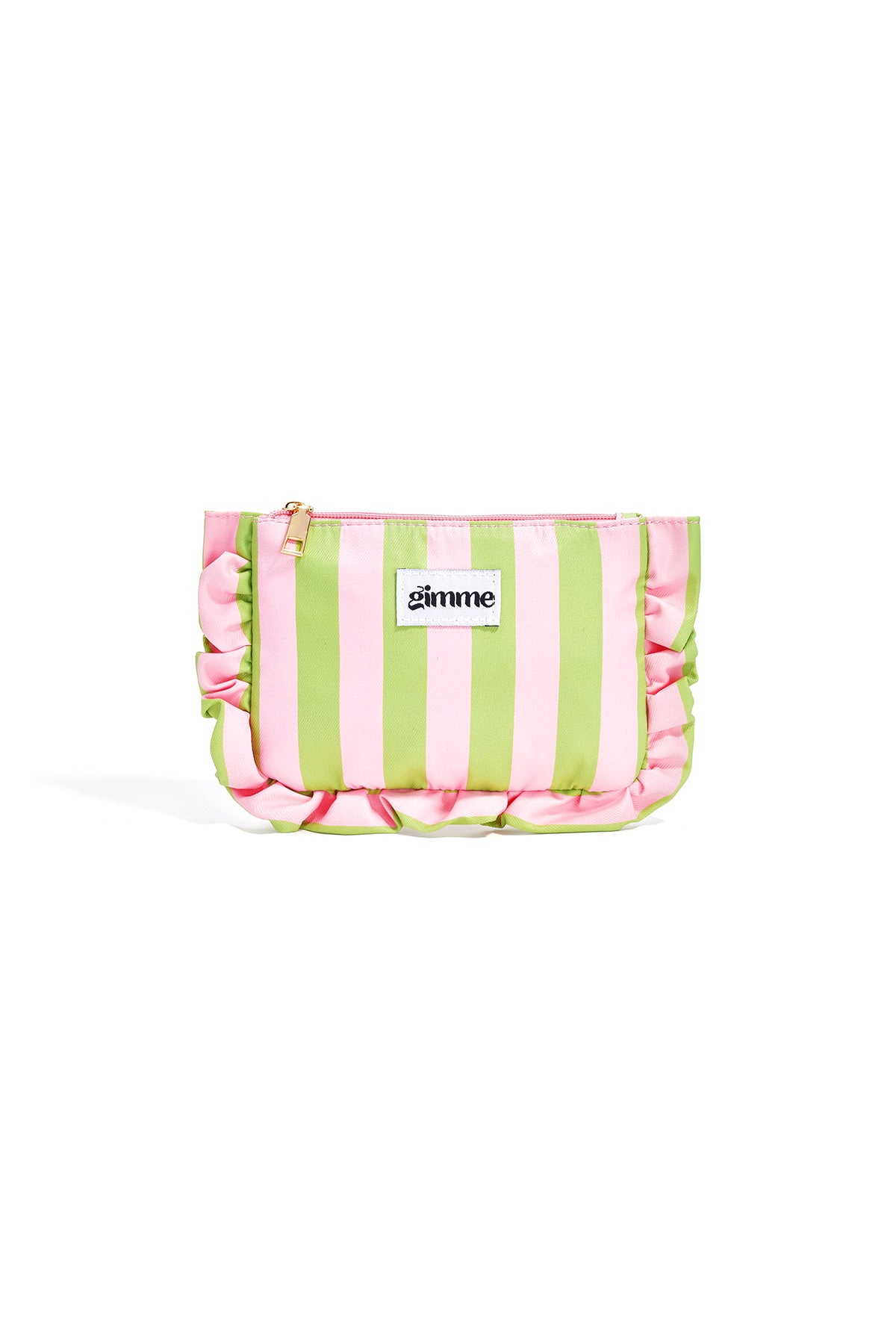 Roze en groen gestreept make-up tasje van polyester met rits