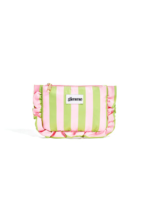 Roze en groen gestreept make-up tasje van polyester met rits