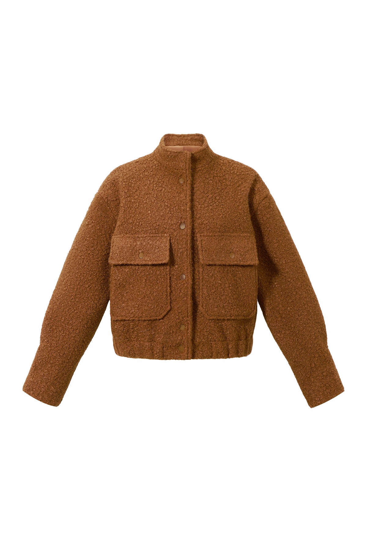 Bruin teddy bomber jasje van polyester met fluffy textuur