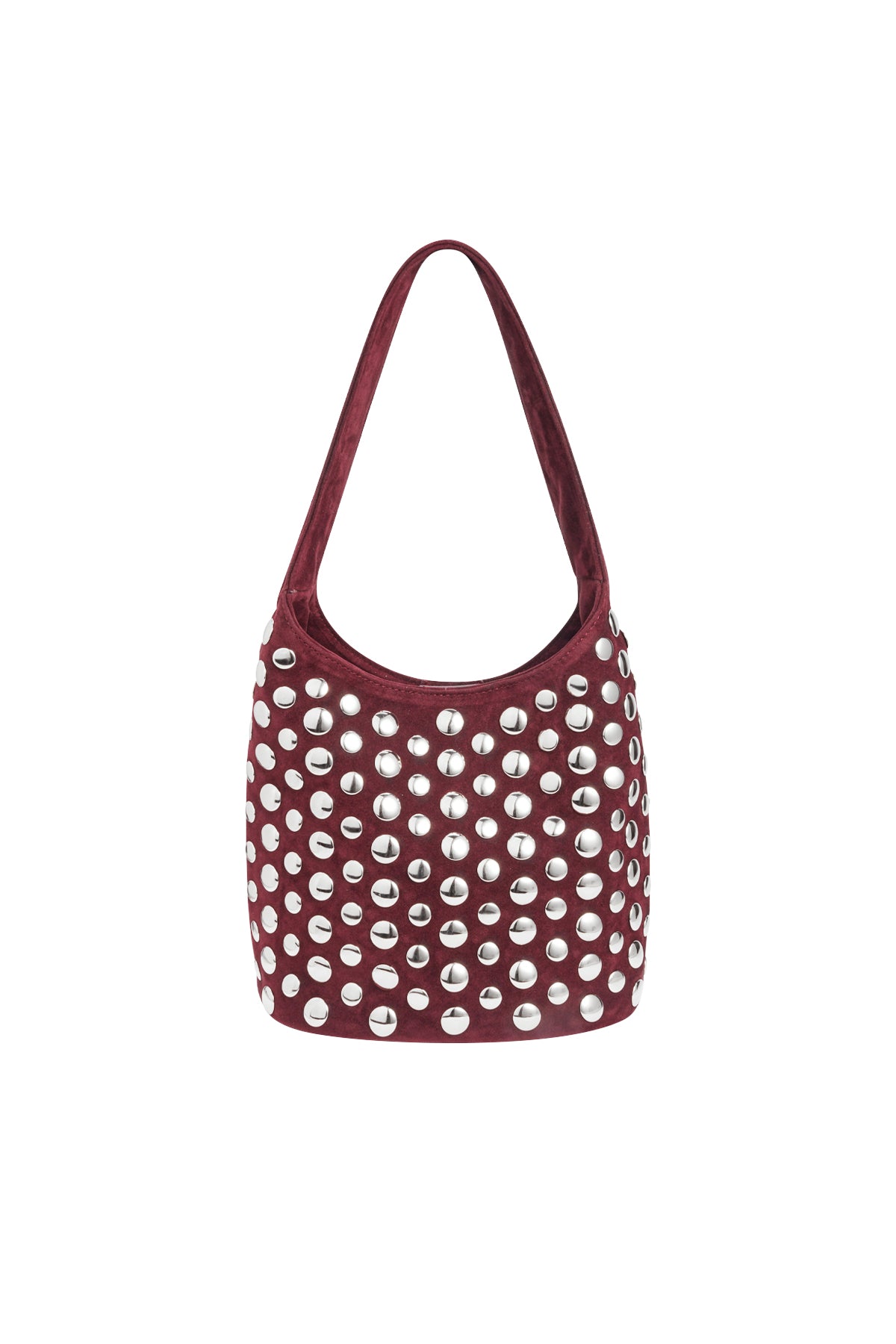 Bordeauxrode polyester schoudertas met metallic studs patroon