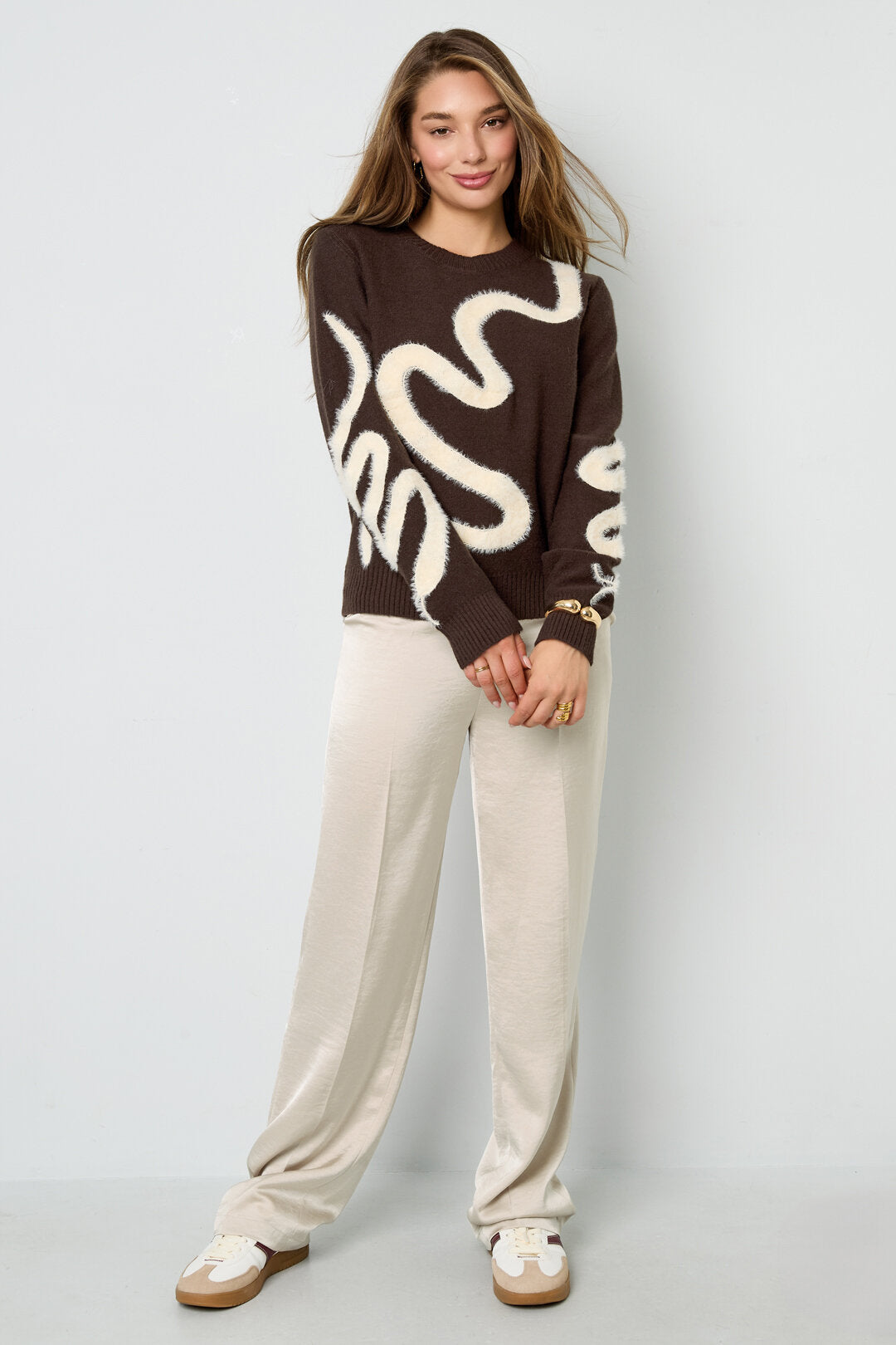 Knitted Polyester Fiber Women's Knit Sweaters Casual Color Clash