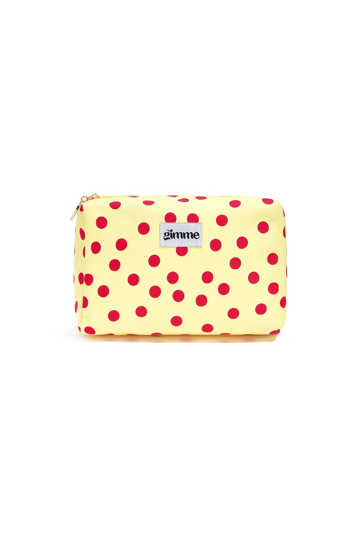 Geel make-up tasje met rode stippen en ritssluiting