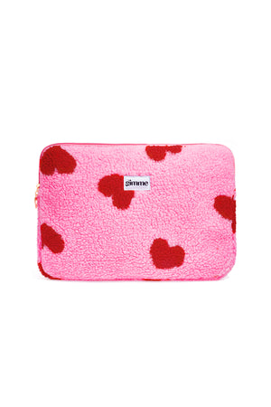 Roze laptop hoes met rode hartjes patroon voor 13 inch laptop