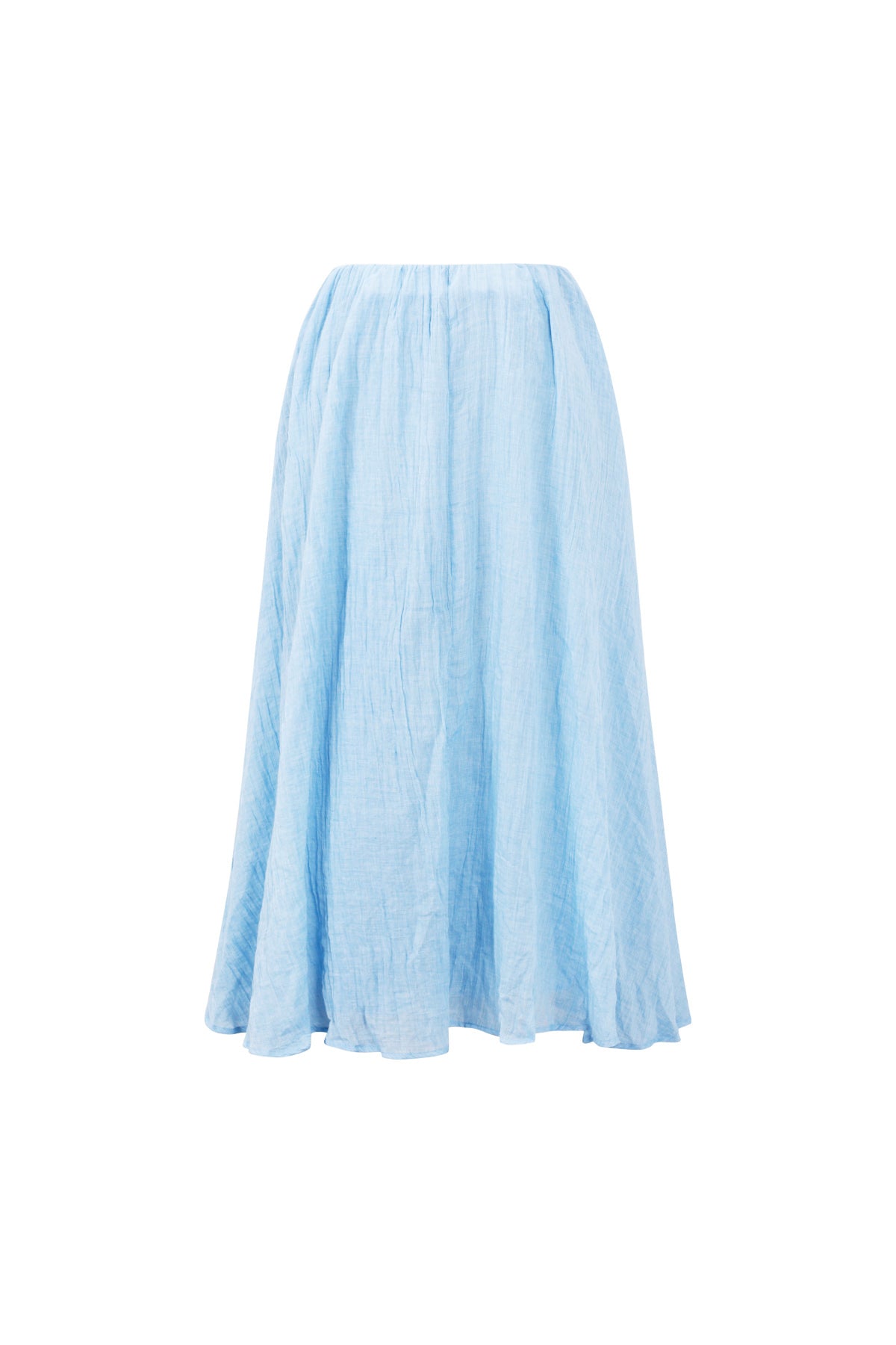 Lichtblauwe lange maxi rok van geweven polyester met elastische tailleband