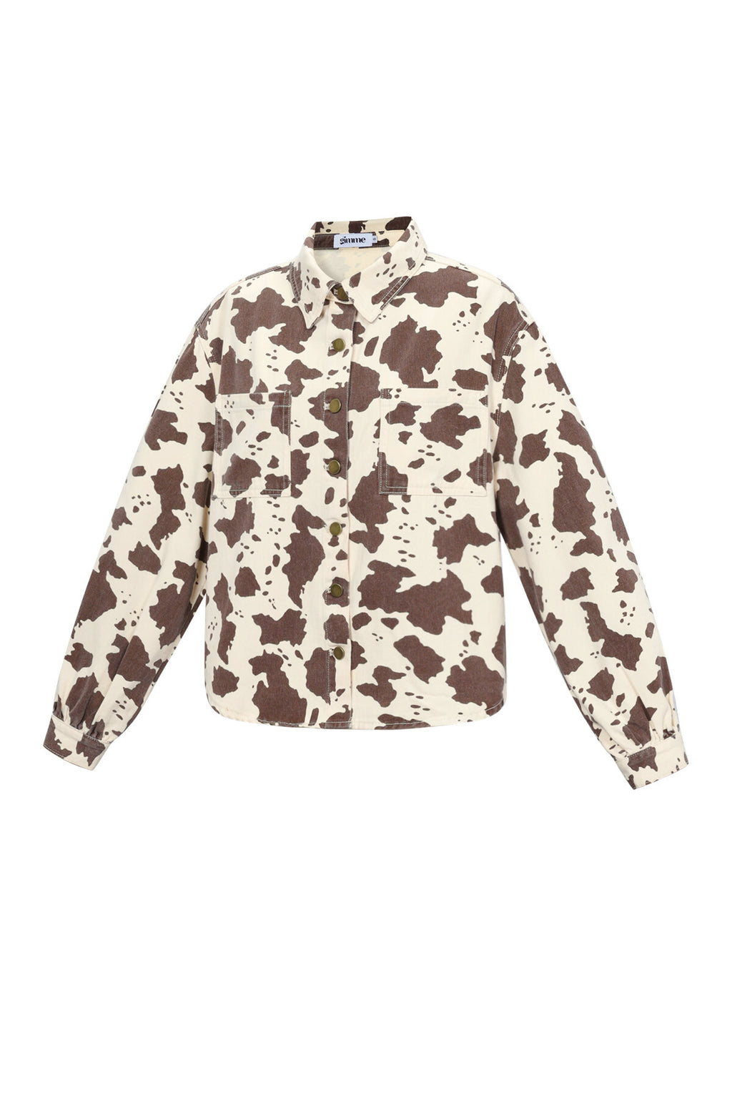 Bruin-witte denim jacket met koeienprint patroon