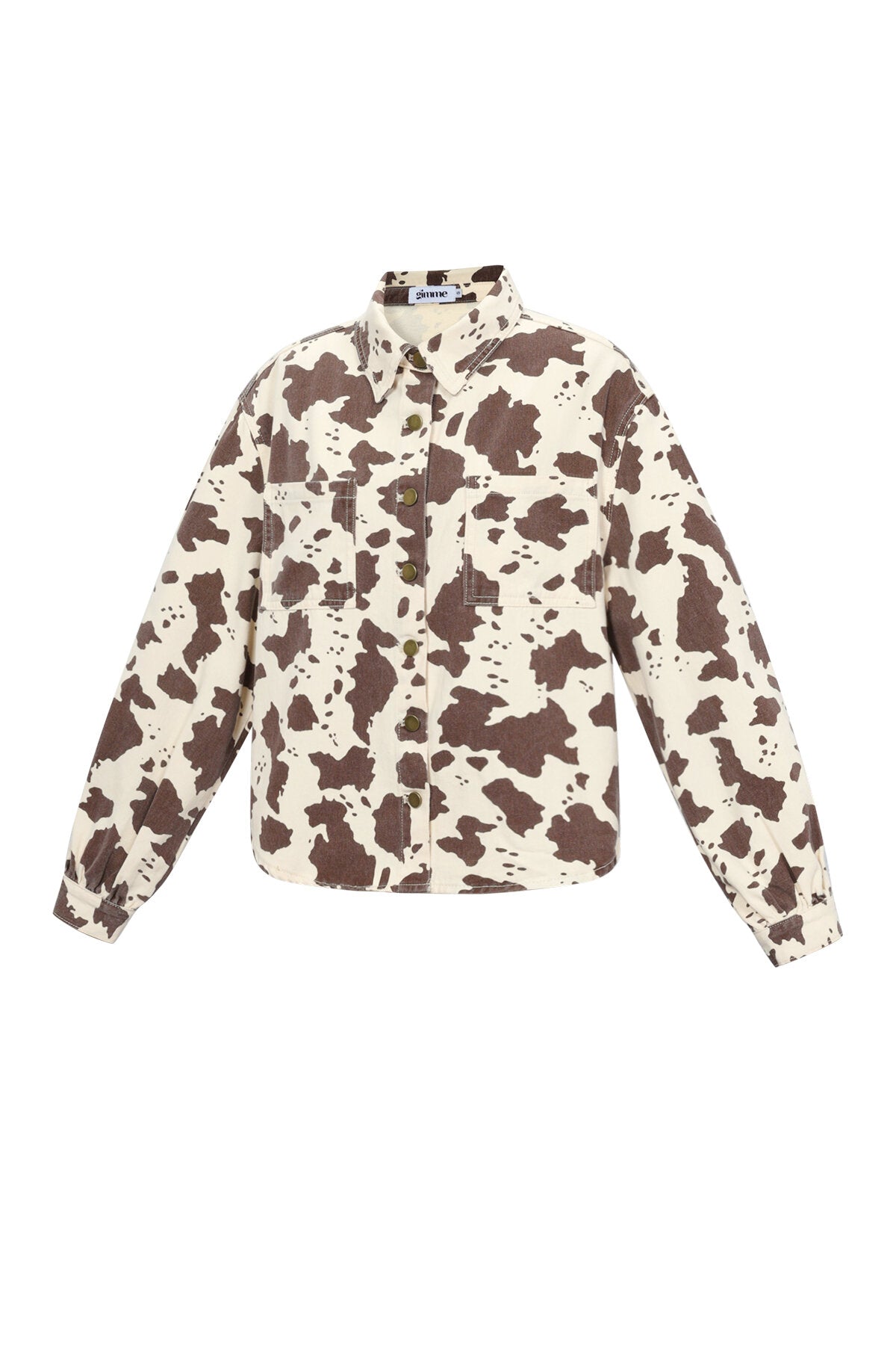 Bruin-witte denim jacket met koeienprint patroon