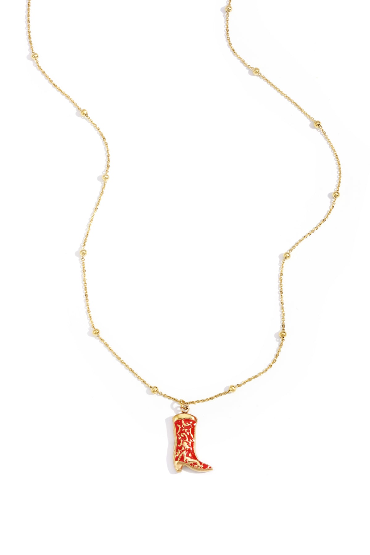 Rode cowboy laars hanger aan gouden schakel ketting