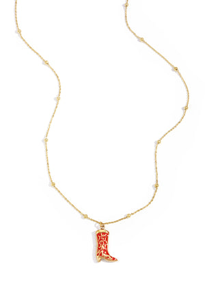 Rode cowboy laars hanger aan gouden schakel ketting
