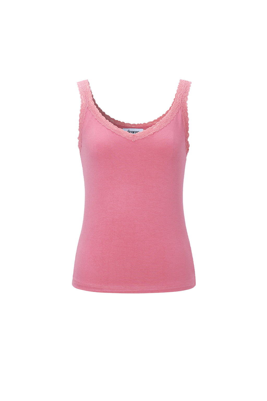 Roze basic top met kanten details op de schouderbandjes