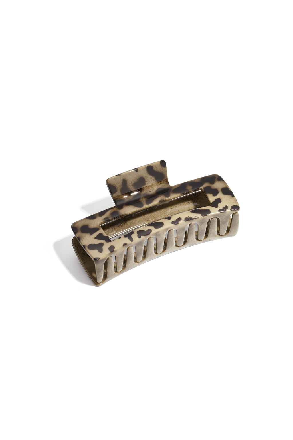 Khaki haarspeld met luipaardprint van plastic in rechthoekige vorm