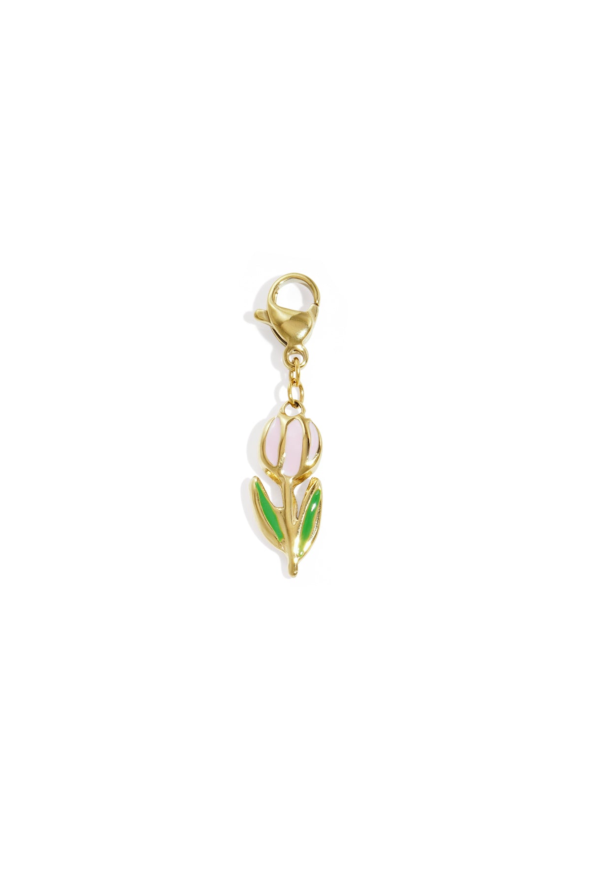 Roze tulp charm met emaille details en gouden steel