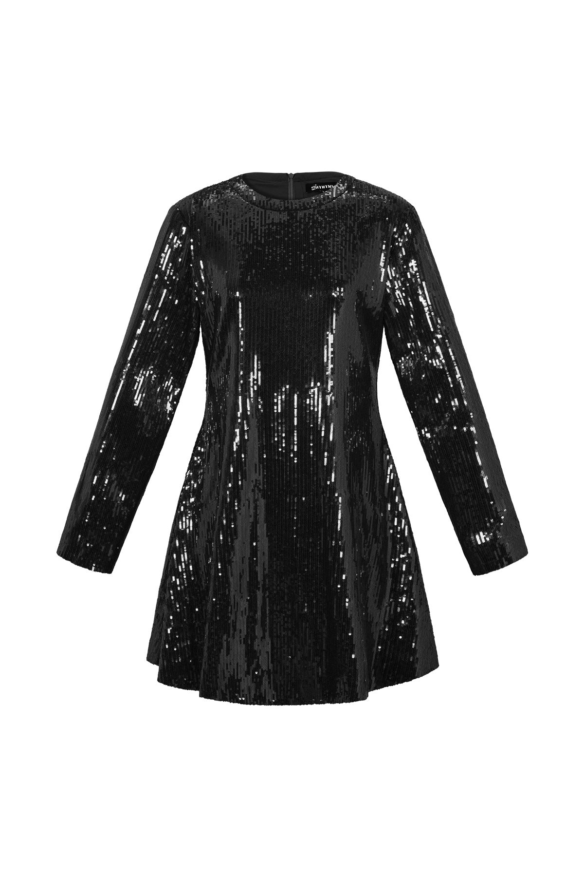 Zwarte pailletten mini jurk A-lijn lange mouwen sequins