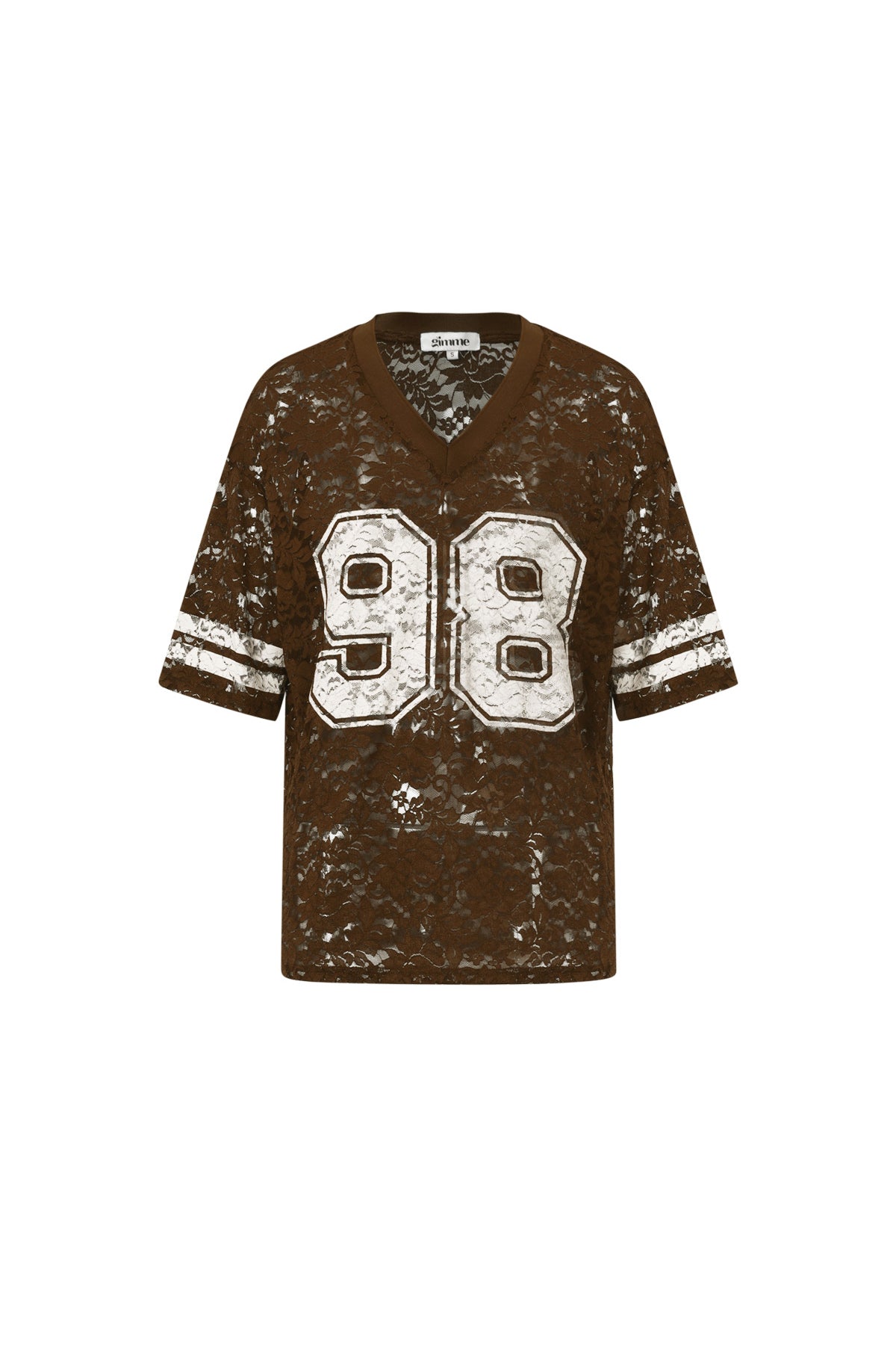 Bruin mesh shirt met nummer 98 print en oversized pasvorm
