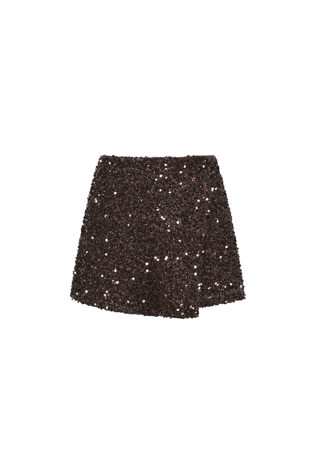 Bruin pailletten mini rokje met asymmetrische wikkel