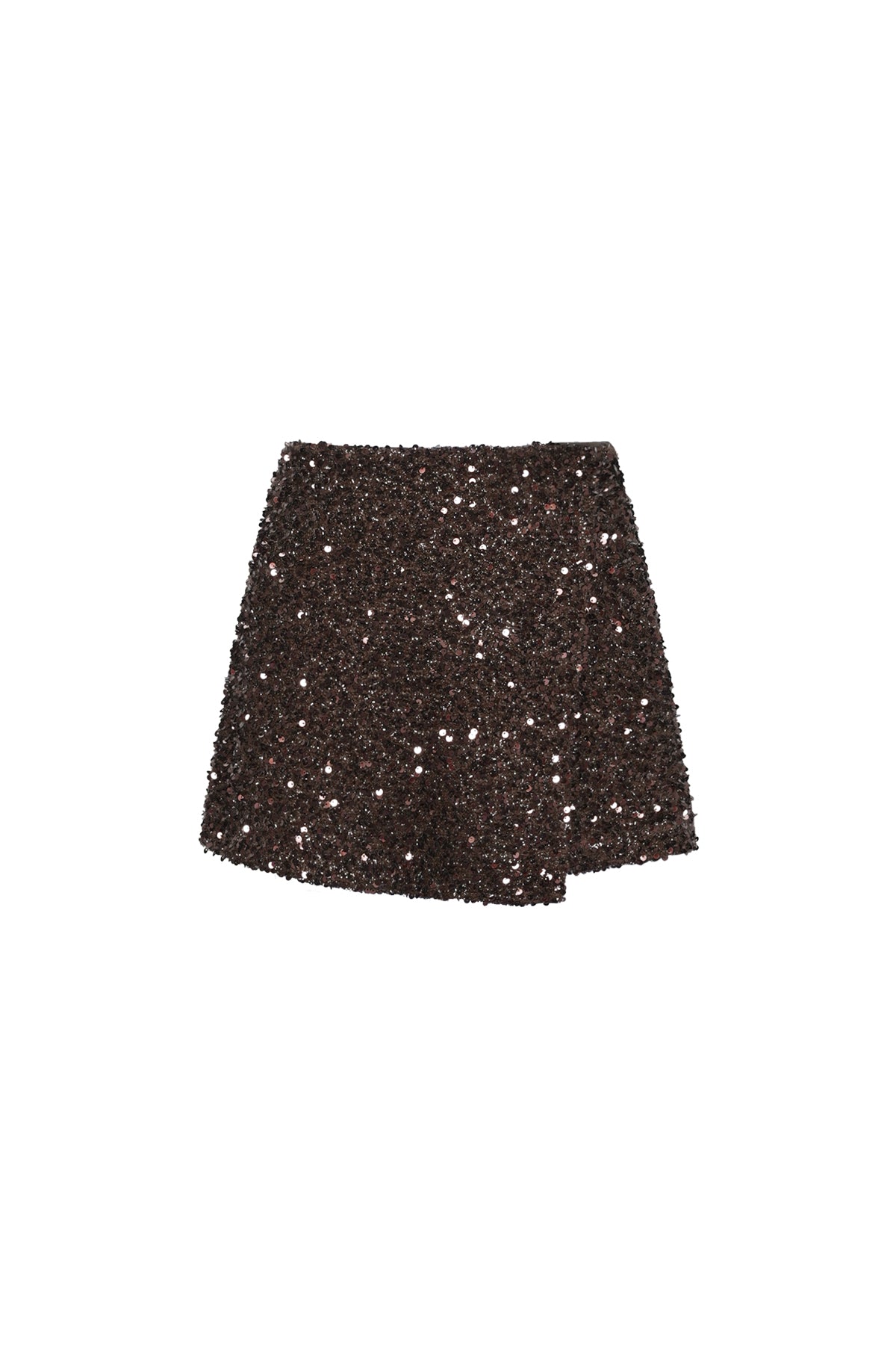 Bruin pailletten mini rokje met asymmetrische wikkel