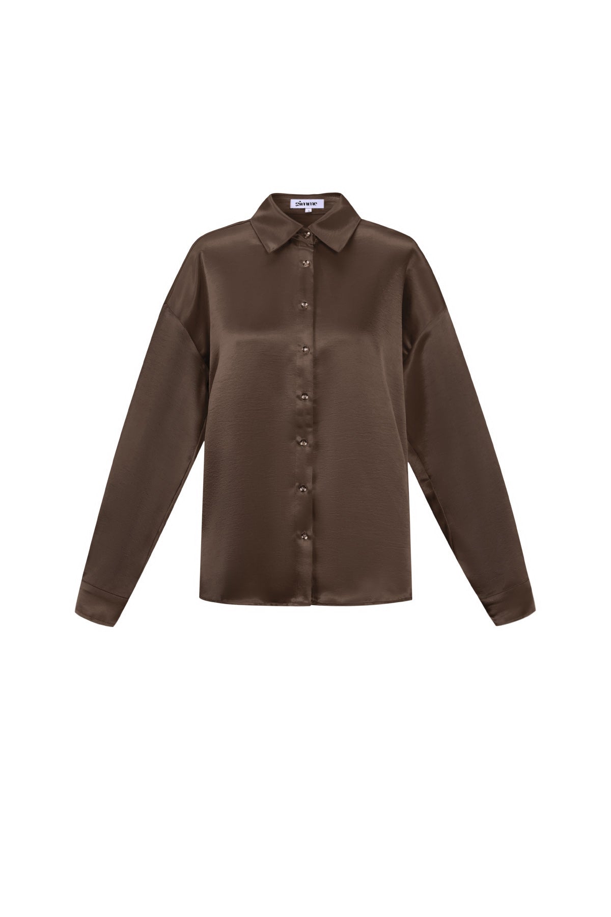 Bruine polyester blouse met klassieke kraag en lange mouwen