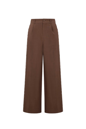 Bruine wijde palazzo broek van polyester met hoge taille en elegante pasvorm