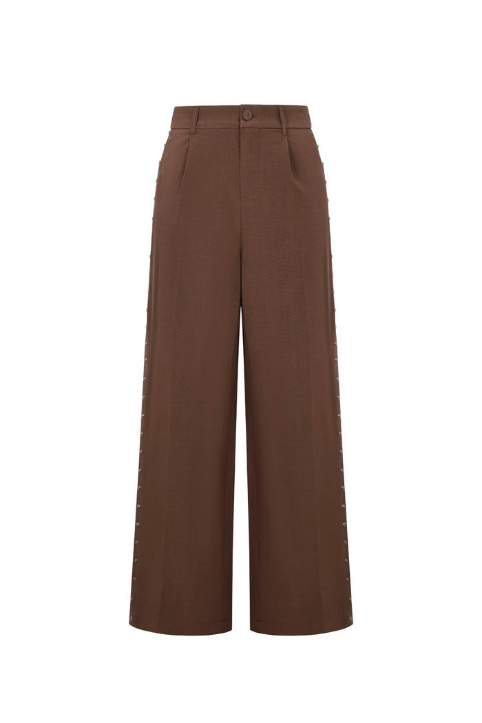 Bruine wijde palazzo broek van polyester met hoge taille en elegante pasvorm